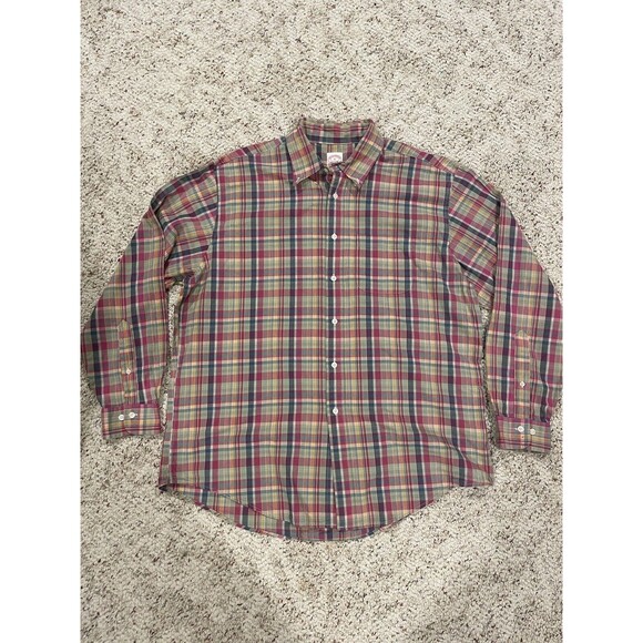Brooks Brothers Plaid Shirt Mens Sz XL Button Up Long Sleeve Multi Color Red - Picture 1 of 12